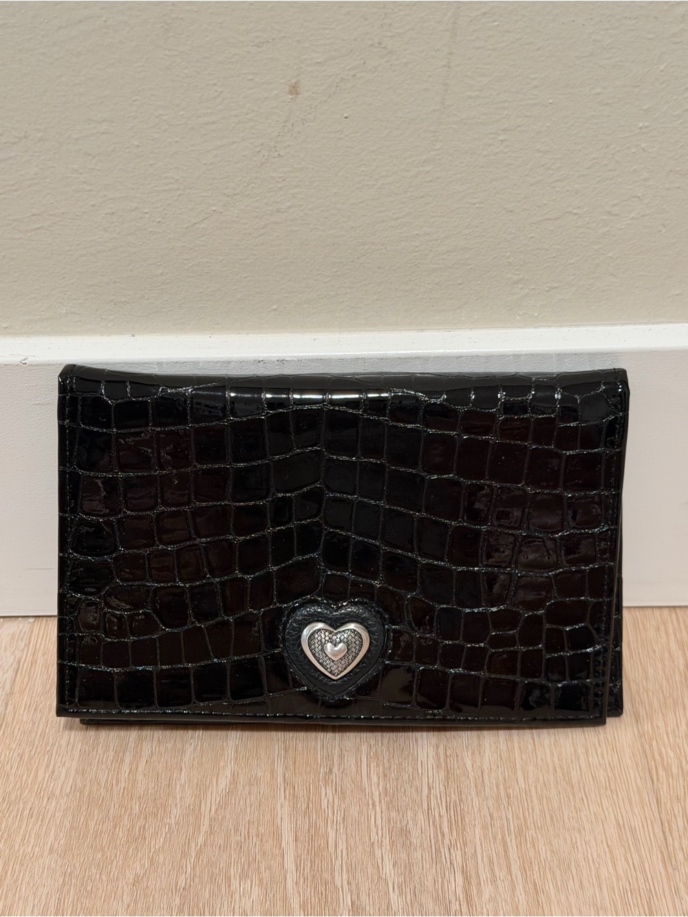 Brighton Black Croc-Embossed Wallet with Heart Accent